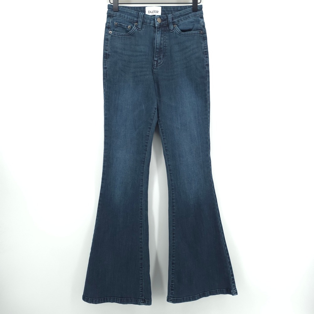DU/ER High Rise Flare Women Jeans 25 Dark Indigo Performance Denim Retro Boho